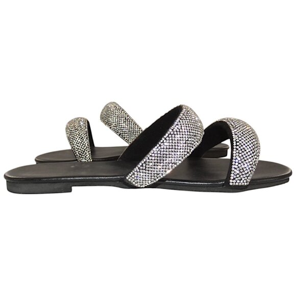 Rhinestone Double Strap Black Slide Spa Pool Sandals Blingcore Y2K Glam EU 38 - Picture 8 of 11